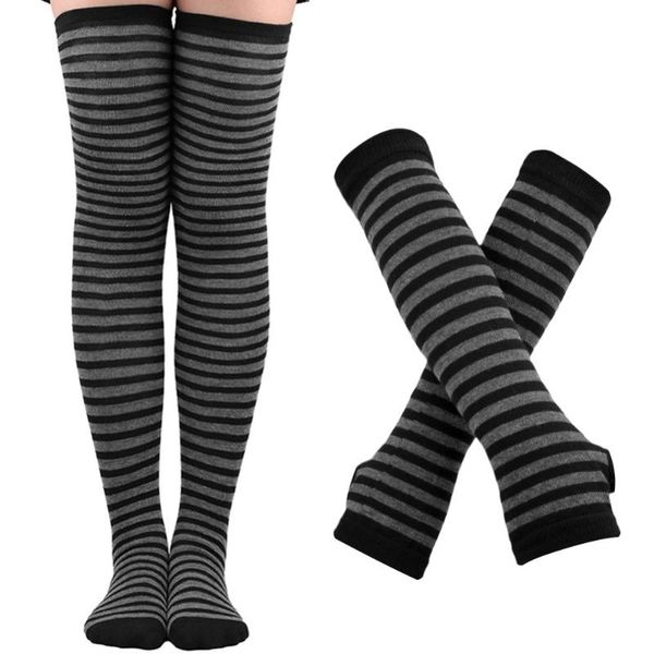

socks & hosiery women's striped gloves christmas halloween cosplay overknee vintage hiphop skateboard sock, Black;white