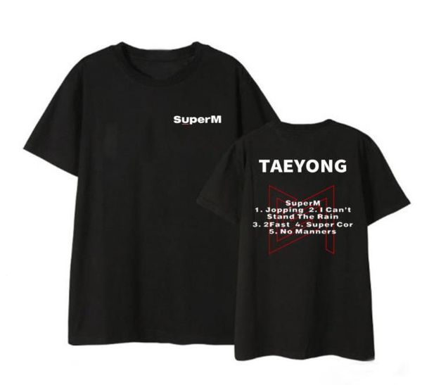 

women's t-shirt kpop summer style superm list/member name printing t shirt black/white o neck short sleeve