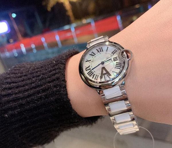 

watch 33mm ladies classic quartz watches designer 316 stainless steel ceramic strap brand waterproof wristwatch gift 085, Slivery;brown