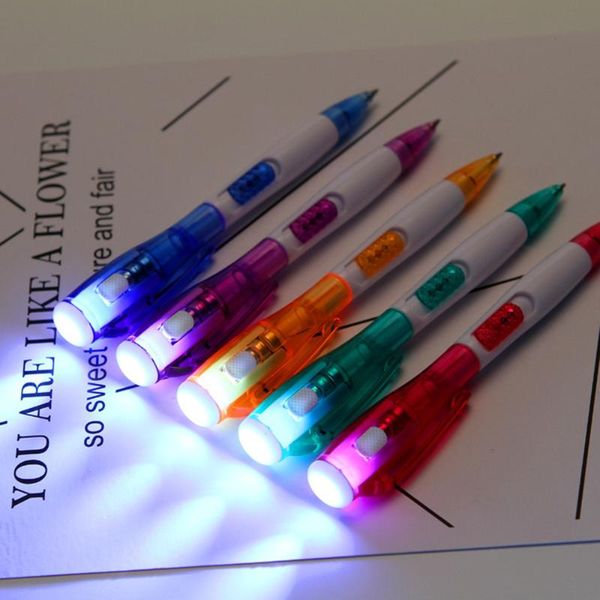 

creative multi-function led light ballpoint pen cute illuminated ball pens novelty stationery writing tool, Blue;orange