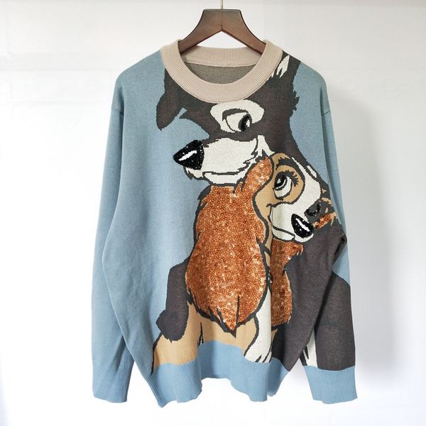 

59% off factory outlet store sequin dog loose round neck long sleeve knitted for women in autumn, White;black