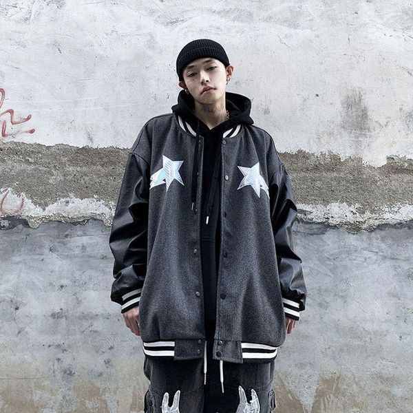 

men's jackets american streetwear baseball uniform jacket male trend handsome loose printed coat 2021 spring-autumn bomber, Black;brown