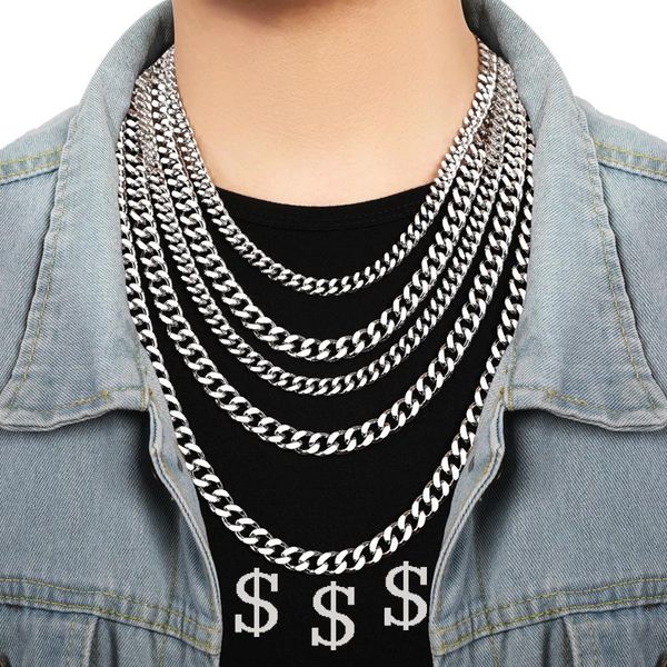 

chains fashion 8mm /10mm cuba chain necklace women /men stainless steel 50cm - 75cm long for men jewelry gift collar hombres, Silver