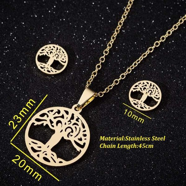 

earrings & necklace thj bohemia tree of life jewelry set stainless steel women kids fashion snowflake flower hawaii pendientes, Silver