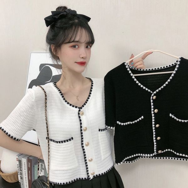 

t-shirt t-shirt white small fragrance women's high waist with ice silk knitted cardigan 2020 summer thin short sleeve coat
