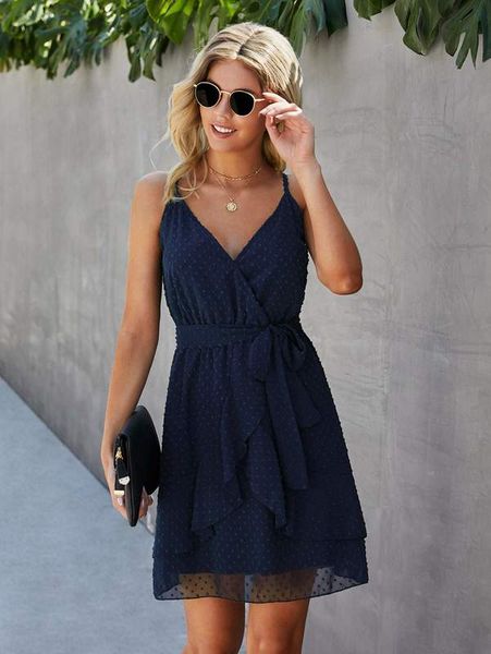 

swiss dot self tie cami dress she, Black;gray