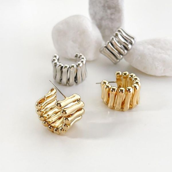 

hoop & huggie statement wide open earrings dainty simple chunky gold color thick earring for women minimalist cool girl jewelry, Golden;silver