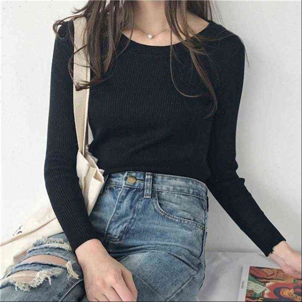

bottoming knitted womens sweaters sweater women casual slim pullover autumn winter thin o neck drop, White;black