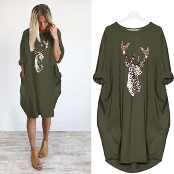 

christmas pattern printed dress round neck style women's in autumn and winter, Black;gray