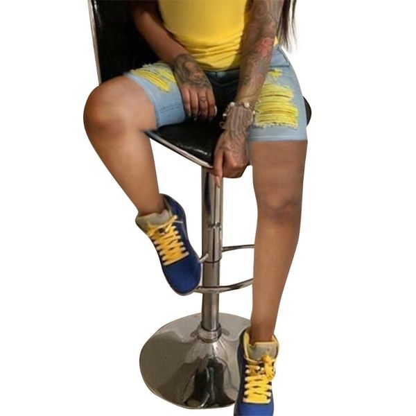 

women's jeans 2021 women stretch hole ripped denim pants female casual mid waist shorts streetwear summer woman d30, Blue