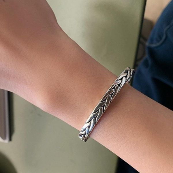 

bangle style japanese and korean fashion men's women's party thai silver twisted bracelet trend retro, Black