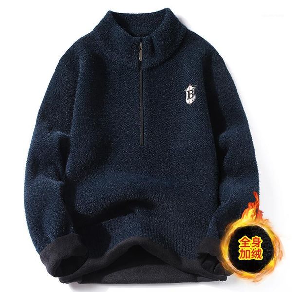 Felpe con cappuccio da uomo Felpe con cappuccio da uomo Aggiungi cashmere e maglione invernale spesso a metà collo alto con cerniera manica lunga caldo abbigliamento bello