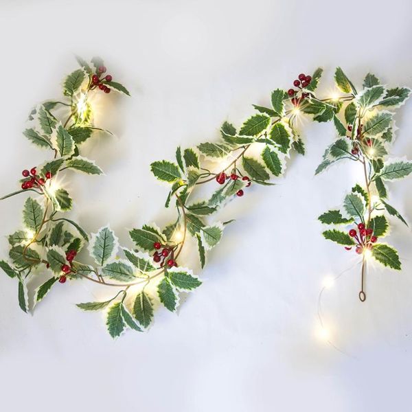 

decorative flowers & wreaths 2m christmas led lights wreath holly garland artificial flower for xmas home deco aquifolium mistletoe 2022 yea
