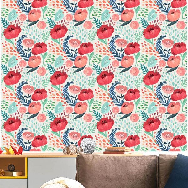 

1pc watercolor flowers and plants background wallpaper seamless splice waterproof 45x200cm) wallpapers
