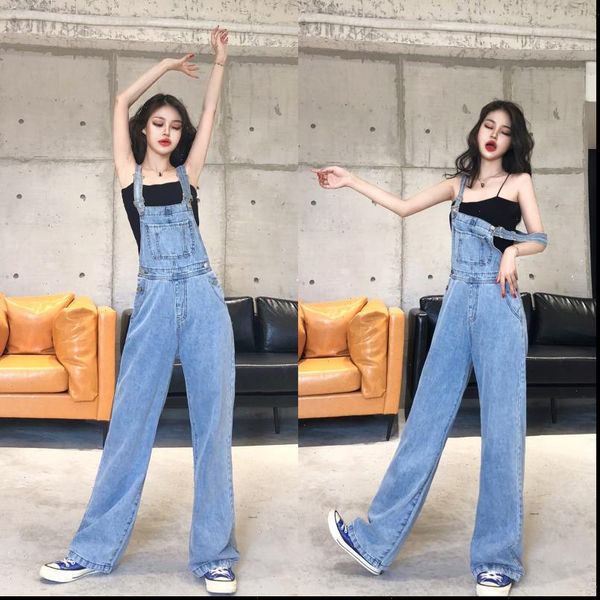 

autumn high waist wide women rompers legged denim overalls young girls fashion empire jumpsuits female students jeans, Black;white