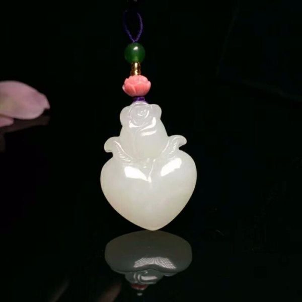 

hetian baiyu hand-carved boutique auspicious rose pendanth10# lockets, Silver