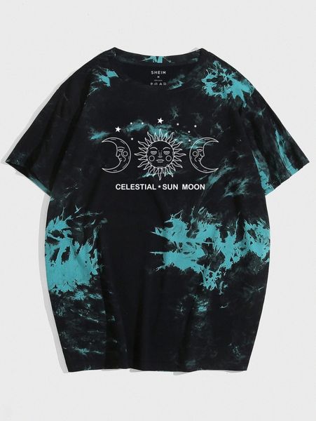 

men sun and letter graphic tie dye tee 99pc#, White;black