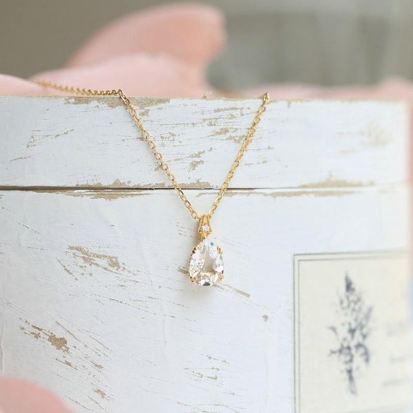 

chains lamon vintage 925 silver necklace for women water drop natural clear crystal pendant 14k light gold plated fine jewelry lmni154