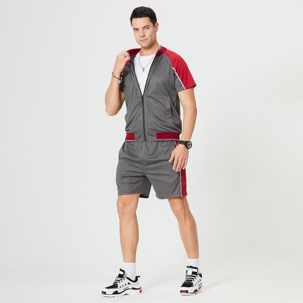 

men's tracksuits 2021 men casual set fashion 2pcs patchwork short sleeve t-shirt shorts sets man sportswear tracksuit summer jogger spo, Gray