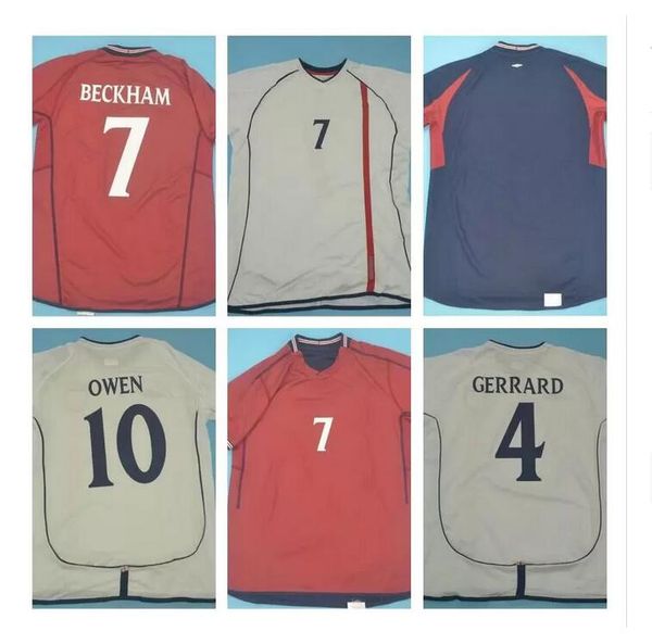 

retro 2002 soccer jerseys red blue vintage football shirts cole beckham owen sinclair 02 home away heskey scholes wear on both sides, Black;yellow