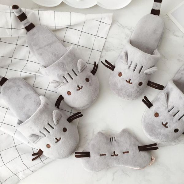 

cute cozy women shoes home indoor warm cat street cartoon plush travel airplane sleep animal slippers flat, Black