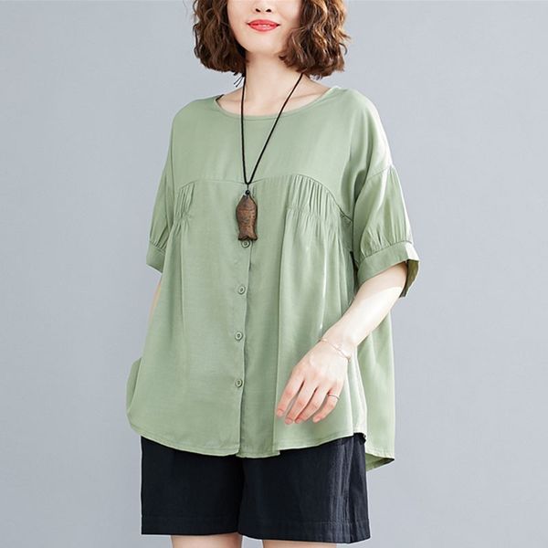 

oversized women loose casual blouses shirts new arrival summer simple style o-neck solid color female cotton s2858 210412, White