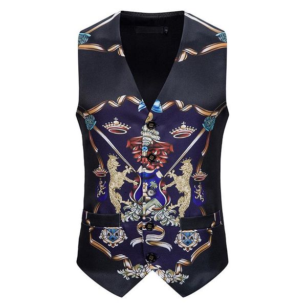

men's vests casual fashion 3d european size retro printed single-breasted vest suit personalized wedding performance mj180, Black;white