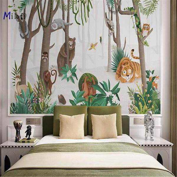 

wallpapers milofi boys and girls innocence wall covering children's room tiger deer brown bear animal forest mural wallpaper hide seek