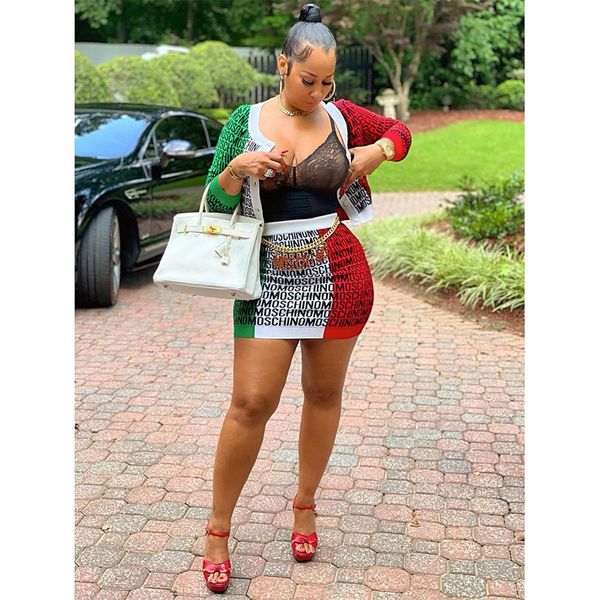 

olady - two-piece set, vt casual print, t-shirt with buttons, blouse and miniskirt, tight women's wear, Black;gray