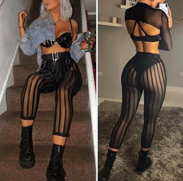 

fashion ladies women's mesh striped see through leggings casual perspective summer beach cover up pants trousers swimwear, White;black