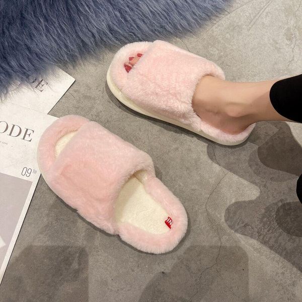 

slippers korean version of plush for women outside wear 2021 autumn household indoor cotton, Black