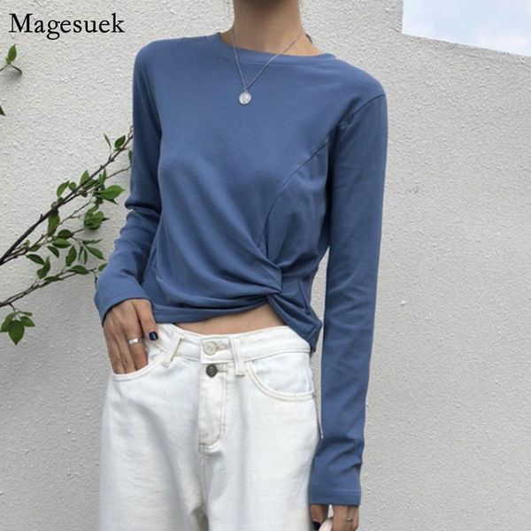 

women's t-shirt casual long sleeve tshirts women 2021 solid tee cotton woman t-shirts o neck short crop office ladies femme 13225, White