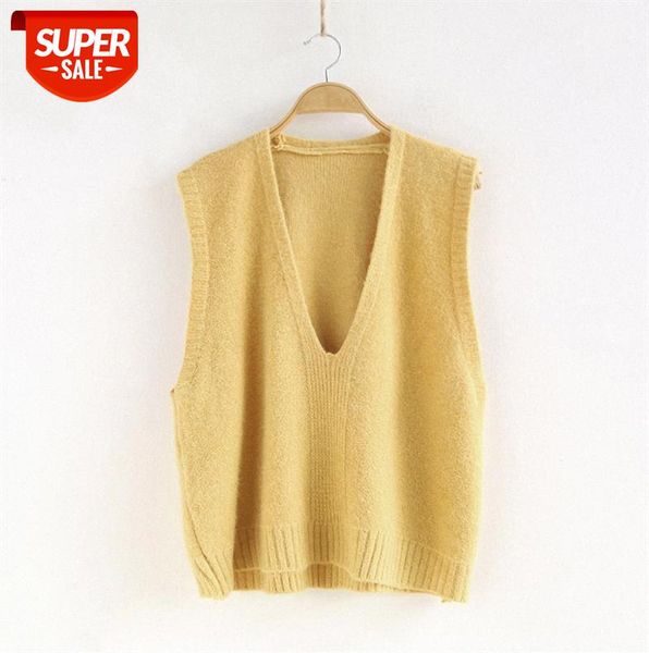 

573-0002 lazy college style v-neck knitted vest women loose-fitting sweater #yv6z, Black;gray