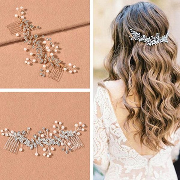 

hair clips & barrettes bridal pearl crystal combs wedding accessories headpiece for women rhinestone insert comb ornaments jewelry, Golden;silver