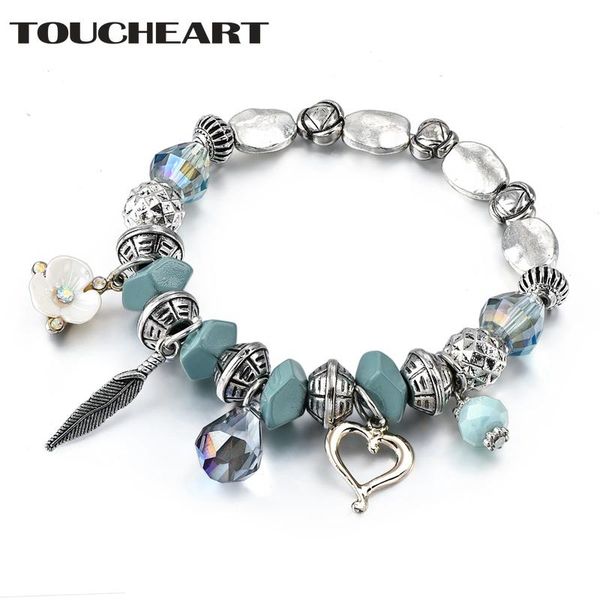 

charm bracelets toucheart stainless steel handmade heart & flower bracelet bangles charms for women silver jewelry making sbr180015, Golden;silver