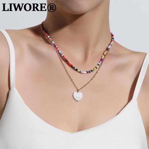 

chains liwore bohemian bead necklace for women neck chain fashion multilayer heart-shaped gold jewelry, Silver