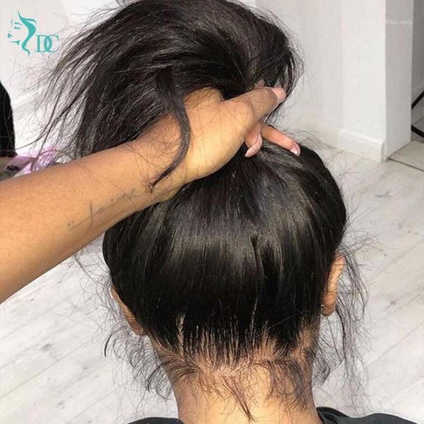 

13x6 hd lace front wigs pre plucked 180% bone straight transparent human hair closure frontal wig1, Black;brown