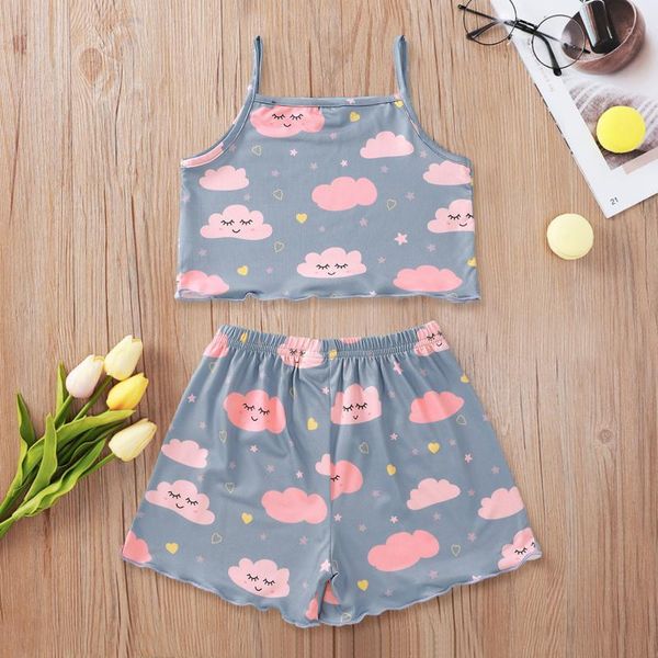 

toddler baby kids girls cartoon cloud print gallus cloud short pants sets clothes baby's clothing, White