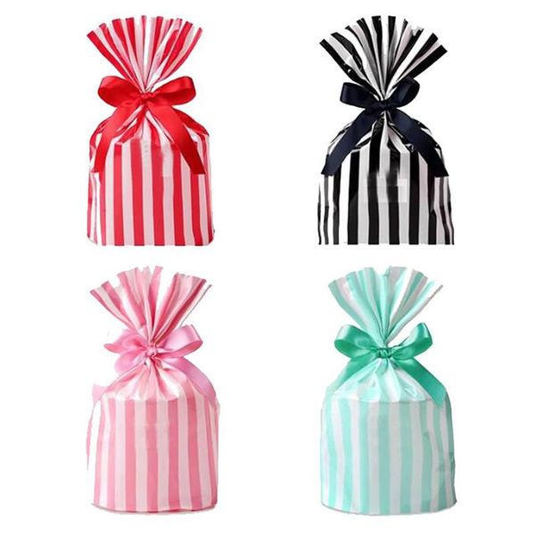 

gift wrap 10/15/20pcs stripe candy bag diy baby shower plastic bow bags for cookie biscuits snack baking packaging party supplies