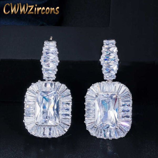 Принцесса Cut AAA Cubic Zirconia Crystal Bridal Down Серьги для свадьбы Женщины Вечерина Костюм Ювелирные Аксессуары CZ003 210714