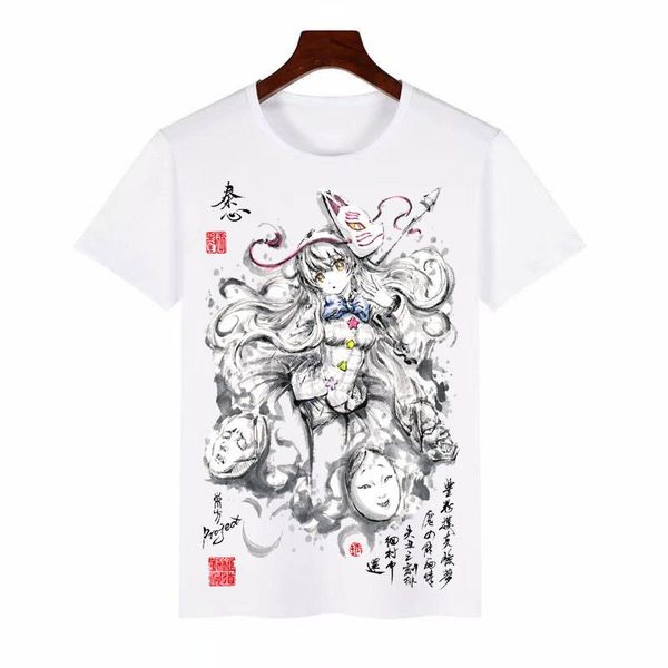 

men's t-shirts touhou project series classic t shirt men women anime ink painting short-sleeved t-shirt, White;black