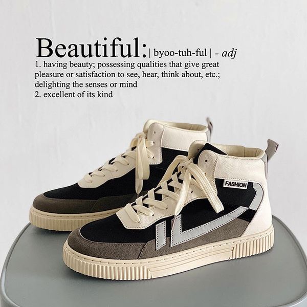 

dress shoes men's casual sneakers autumn winter pu leather classic high men vulcanized boots male e8vi, Black
