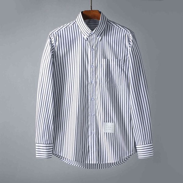 

design clothing inner placket ribbon black white stripe mercerized cotton long sleeve shirt business casual men's and women's same, White;black