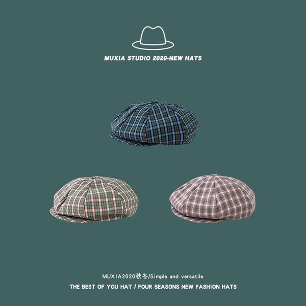 

beanies women's autumn and winter square plaid beret hat hats for women