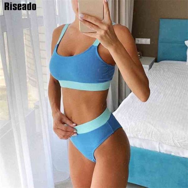 

riseado push up bikinis set high waist swimsuit swimwear women patchwork biquini ribbed bathing suits summer beachwear, White;black