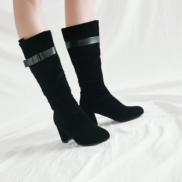 

boots oversized 11 12 women shoes for ladies bow sleeve thick with round head, Black