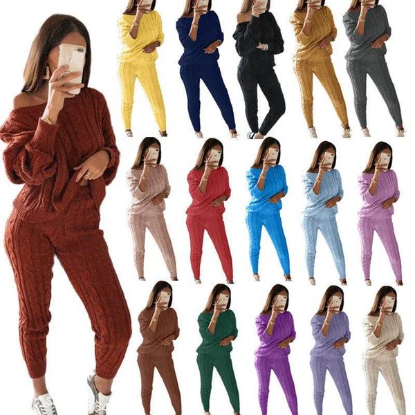 

arrival solid color women sweater two piece set clothing long sleeve crop and pants suits women's tracksuits, Gray
