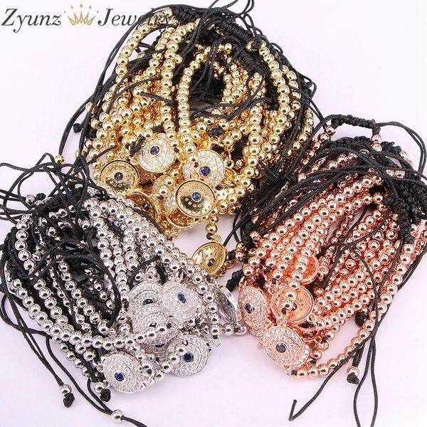 

charm bracelets 10pcs, eye bracelets, micro pave black cz round beads braided macrame mens & bangles, Golden;silver