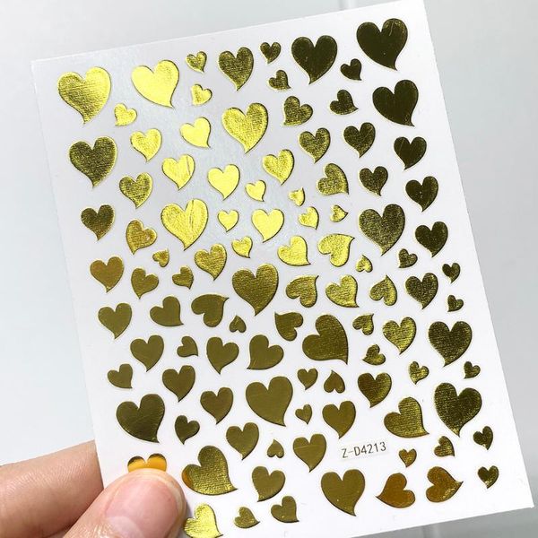

1pcs heart design 3d nail sticker laser gold sliver rainbow love pattern holographic for nails self-adhensive slider tip stickers & decals, Black