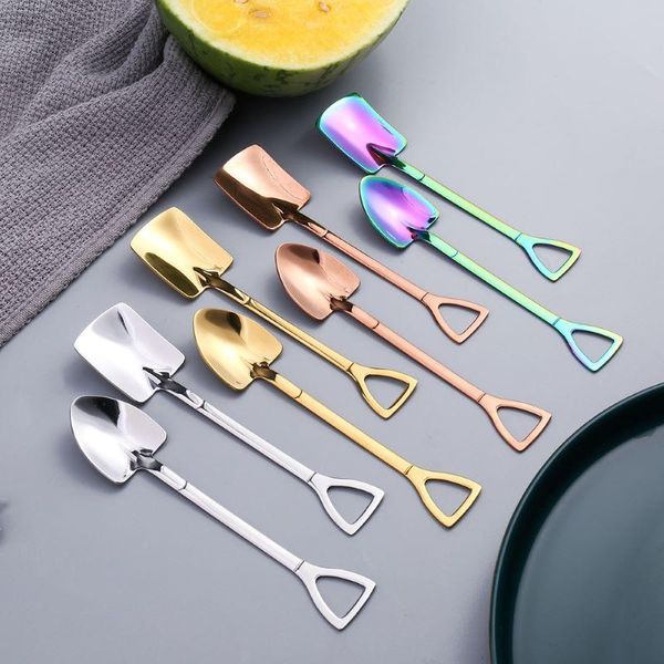

spoons towayer stainless steel iron shovel spoon coffee ice cream engineering retro cute square head kitchen gadget